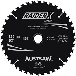 Austsaw RaiderX Timber Blade 235mm x 25 Bore x 40 T Thin Kerf