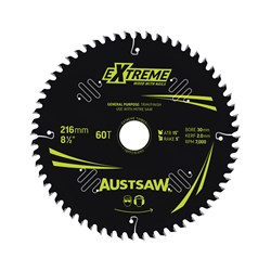 Austsaw Extreme: Wood with Nails Blade 216mm x 30/15.88 Bore x 60 T Thin Kerf