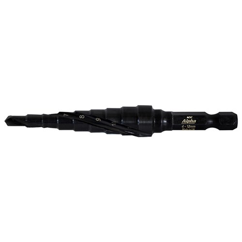 ThunderMax Step Drill Spiral Flute 4-12mm Metric 1/4in Impact Shank