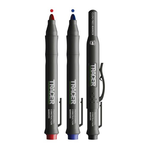 TRACER Clog Free Marker Set - 3pc pack (1x Black / 1x Blue / 1x Red) with Site Holsters.