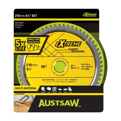 Austsaw - 210mm (8 1/4in) Aluminium Blade Triple Chip - 25/16mm Bore - 60 Teeth