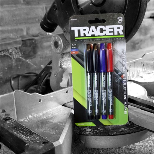 Tracer Permanent Marker Set | 4 Pack (2x Black / 1x Blue / 1x Red)