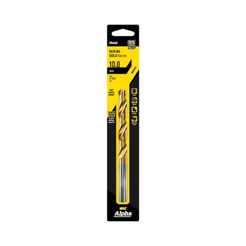 10.8mm Jobber Drill Suits UNC12 Tap Carded  - Gold Series