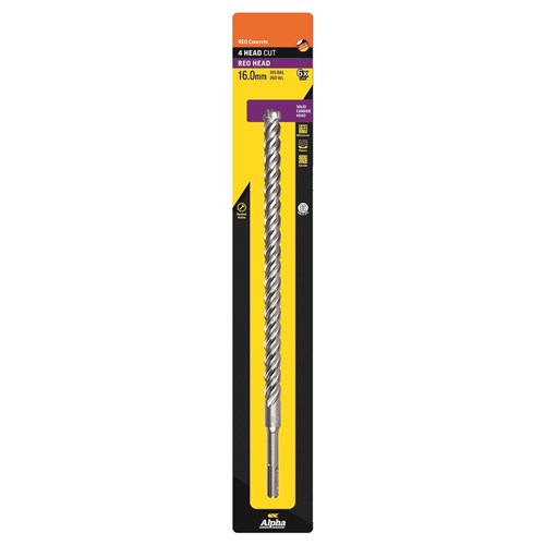 16.0 x 315mm Reo Head SDS Plus 4 Cutter Masonry Drill Carded