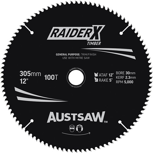 Austsaw RaiderX Timber Blade 305mm x 30 Bore x 25.4mm Bush 100 T Thin Kerf